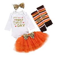 residentD 2019 New Thanks Giving Day Toddler Baby Girl Clothes Kids Baby Long Sleeve Letter Romper Tulle Skirts Hairband Leg Warmer 4pcs Outfits (Age:6-12 Months, Orange)