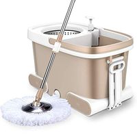 PLHMS Spin Mop Bucket System, Included Easy-Press Handle with 3 Microfiber Mop Heads,Stainless Steel Handle and 360 Degree Swivel Head,Gold,5