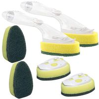 Dish Wand with Soap Dispenser, Handle with Dish Soap Dispenser, Dishwand Set, Including 2 Handles and 6 Pieces Replacement Dish Sponge Brushes for Handle Kitchen Sink Dishes Pot Scrubber Pan Cleaning