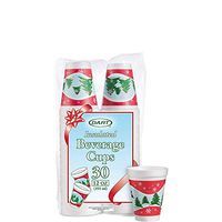 DART 12J30X Holiday Printed Cups, White Insulated Foam Cup, 3.5" Top & 2.1" Bottom Diameter, 4.4" Height, 12 oz, 1 Packs of 30