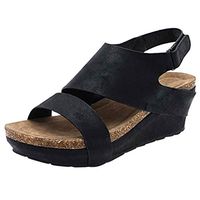 FengGa Wedges Roman Sandals Stylish Comfortable Platformed Open Toe Adjustable Ankle Cork Thick Bottom High Heels Black