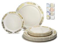" OCCASIONS" 120 Plates Pack,(60 Guests) Vintage Wedding Party Disposable Plastic Plates Set -60 x 10.25'' Dinner + 60 x 7.5'' Salad/Dessert Plate (Portofino in Ivory/Gold)