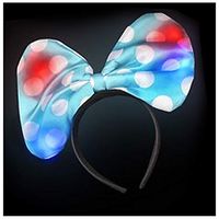 Lumistick Light-Up 10 Inch Polka Dot Bow Headband - Light Up Minnie Mouse Blinking Rave Ribbon Hairband | LED Flashing Bulb Bow Tie Headwear Party Favor (Teal, 5 Headbands)