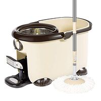 Broom and Dustpan with Long Handle Telescopic Upri Microfibre Detachable Extendable Handle Mopping Artifact Stainless Steel Disc Dual Drive Mop and Buckets Sets Home Kitchen Living Room Clean Tools