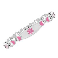Tarring Noble Pink Heart Medical Alert id Bracelets for Women-Stainless Steel-7 3/4"