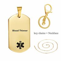 LiFashion LF 316L Stainless Steel Sos Emergency ICE Blood Thinner Medical Alert ID Dog Tag Pendant Necklace Caduceus Keychain for Men Women Gold