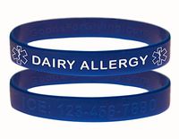 Custom Dairy Allergy ID Bracelet Wristbands - 2 Pack - Blue - 6 Inches - Toddler