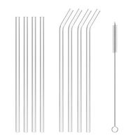 Navaris Reusable Glass Drinking Straws - Set of 8 Bent and Straight Eco-Friendly Plastic-Free Handmade Straw Pack with Cleaning Brush - 8.5 x 0.3 in