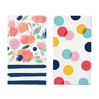 Everyday Bathroom Guest Towels, Disposable Paper Buffet Napkins, Set of 2 Packages of 16 (Floral Dots)