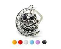 SisFrog Aromatherapy Essential Oil Diffuser Locket Necklace Zircon Eyes Owl Moon Pendant with 1 Lava Stone & 5 Cotton Balls, Birthday, Christmas Gifts for Women, Girls, Mother