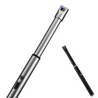 Electric Arc Lighter USB Rechargeable Flexible Windproof Flameless Candle Lighter Long Handle Safety Button Lighter Extended Edition for Hiking, Camping and Kitchen (Red)