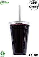 Clear Plastic Disposable Cups with Lids and Smoothie Straws 200 count - 32 oz (ounces) Clear PET Cup for Smoothies, Protein Shakes, Bubble Tea, Iced Coffee, Boba, Fresh Juice, Meal Prep, Party Cup