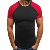 Kiyotoo Mens Essential Short Sleeve Workout Tee Casual Patchwork Muscle T-Shirts Bodybuilding Fitness Gym Workout T Shirt Red
