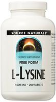Source Naturals L-Lysine 1000 mg Free Form -Amino Acid Supplement Supports Energy Formation & Collagen - 200 Tablets