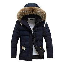 Men's Down Jackets,Males Fur Hooded Cotton Zipper Pockets Windproof Outdoor Coat Outwear