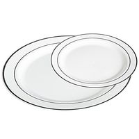 Premium 50 Pack White with Silver Rim Plastic Plates - Includes 25 Dinner Plates and 25 Salad Plates by Alpha & Sigma