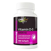 GMP Vitas Vitamin D-3 5000 I.U. 100 Non-GMO Organic Softgels for Good Bone Health, Strong Immune System, efficient Calcium Absorption