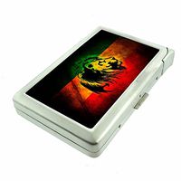 Cigarette Case with Built in Lighter Rasta Jamaica Colors S2 Smoking King Size Cigarettes Silver Metal Wallet 4" X 2.75" RFID Protection Reggae