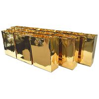 10x13x5” 12 Pcs. Large Metallic Gold Paper Gift Bags with Metallic Handles, Party Favor Bags for Birthday Parties, Weddings Gifts