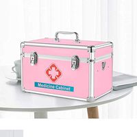 Portable First aid kit, Lockable Aluminum Emergency Box/Rescue Box Safety Lock Storage Carrying Handle Medical Box, 30.5 × 19 × 17cm (Powder)