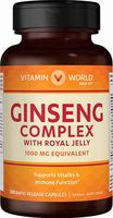 Vitamin World Ginseng Complex 1000 mg. 100 Capsules, with Royal Jelly, Supports Vitality, Immune Support, Rapid-Release, Gluten Free