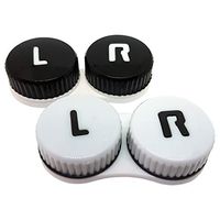 2 x Contact Lens Cases ~ Color Coded L&R Soaking Storage Cases (Twin Pack) (Black & White)