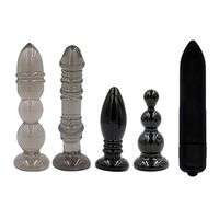Silicone Anales Trainer Kit-Bûtt Pl'ugs Beads Massage 10-Speeds Vibrant Toy for Women,5PCS(Black)