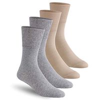 Diabetic Socks Mothers Day Gifts, Feelwe Cotton Socks Ankle Womens Indoor Socks Mens 10-13 Crew Socks Non-Binding Loose Top Seamless Toe Cushion Mens Wide Top Socks 4 Pairs Light Grey/Beige L