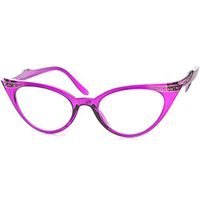 Vintage Cateyes 80s Inspired Fashion Clear Lens Cat Eye Glasses with Rhinestones (Purple)