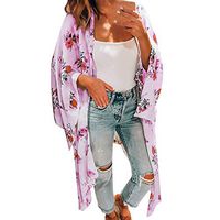 Tops and Blouses for Women Work Casual Women's Ladies Print Three Quarter Sleeve Chiffon Long Cardigan Boho Shirt Tops Women's Blouse Long/Short Sleeve