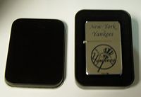 New York Yankees Chrome Plated Brass refillable Lighter in Black Metal case