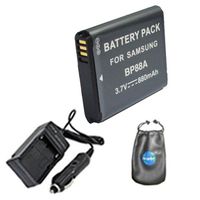 Amsahr S-BP88A Digital Replacement Battery Plus Travel Charger for Samsung BP-88A, DV200 with Lens Accessories Pouch (Gray)