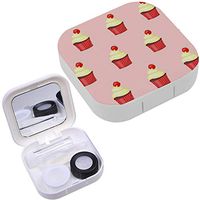 Portable Contact Lens Case Box Travel Kit Mirror + Bottle + Tweezers Container Holder [ Cupcake Decorated Strawberry Pink ]