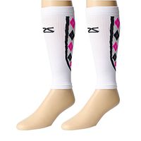 Zensah Compression Leg Sleeves,Argyle Scoop White/Black/Neon Pink,Small