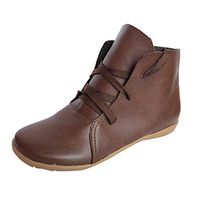 Theoylos Women's Short Boots Retro Leather Ankle Booties Ladies Casual Lace-up Flat Shoes Lightweight Soft Bottom Boots Brown