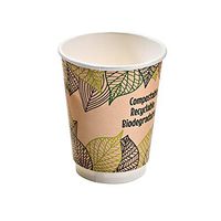 Double Wall Compostable Coffee Cup (Case of 25), PacknWood - Recyclable Disposable Paper Cups for Hot Drinks (12 oz) PK210GCDW12