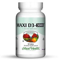 Maxi Health Natural Vitamin D3 -"3000 IU" - Nutrition Supplement - 90 Tablets - Kosher