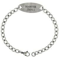 Surgical Stainless Steel Medical Alert Type 1 Diabetic Bracelet 9/16 inch Wide, up to 9 inch Long
