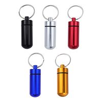SUPVOX 5Pcs Keychain Pill Box Holder Case Aluminum Alloy Waterproof Medicine Drug Holder (Red, Black, Silver, Blue, Gold)