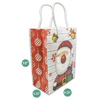 12-Pack Bulk White Kraft Paper Christmas Gift Bags w. Handles (10" Medium, Santa Claus) - for Party, Events, Retail Shops & Stores by TheDisplayGuys