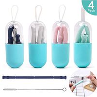 AMOUSTORE Silicone Straws Reusable 4PCS, Safty Drinking Straws with 4 Cleaning Brush for Smoothie, Milkshake, Cocktail and Hot Drinks Outdoor (4pcs,4color)