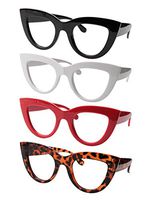 SOOLALA Womens 4 Pairs Value Pack Mixed Colors Cat Eye Reading Glasses, 1.5