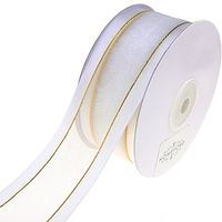 Homeford Gold-Lined Satin Edge Organza Ribbon, 1-1/2-Inch, 25-Yard (White)