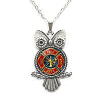 Yao0dianxku Hot New Fashion Gift for Firefighter Long Owl Necklace Black Plated Fire Fighter Jewelry Glass Owl Pendant Owl Necklace.Y010 (2)