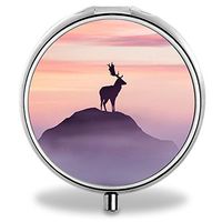 Deer Pill Case, Round Stainless Drug Organizer Container Medicine Cover for Pocket Daily&Weekly