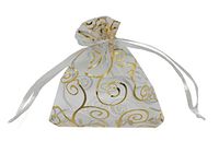 Ankirol 100pcs Sheer Organza Favor Bags for Wedding Baby Shower Rattan Print Gift Bags Samples Display Drawstring Pouches (4x6, White)