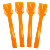 [25 Count] Orange Plastic Gelato Tasting Spoons 4 Inch Mini Disposable Shovel Spoons for Sampling Yummy Desserts, Foods & Ice Cream - Frozen Dessert Supplies