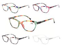 MODFANS Womens Reading Glasses Women 5 Pack Fashion Ladies Readers Comfort Spring Hinge Lightweight cateye Frame with Pouch 1.25
