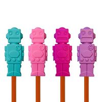 Munchables Chewable Sensory Pencil Toppers - Set of 4 Robots (Aqua/Pink/Fuchsia/Purple)