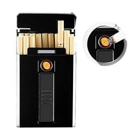 Cigarette Case Box with Electric Lighter, AUOKER 20PCS Thin Cigarettes Holder Metal USB Rechargeable Electric Lighter for Whole Package Cigarettes, Flameless Windproof Lighter with USB Cable